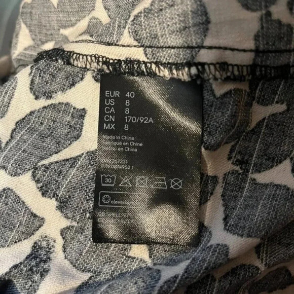 H&M Puff-Sleeve Linen Blend Printed Top Size US 8 (Medium) - Picture 7 of 7